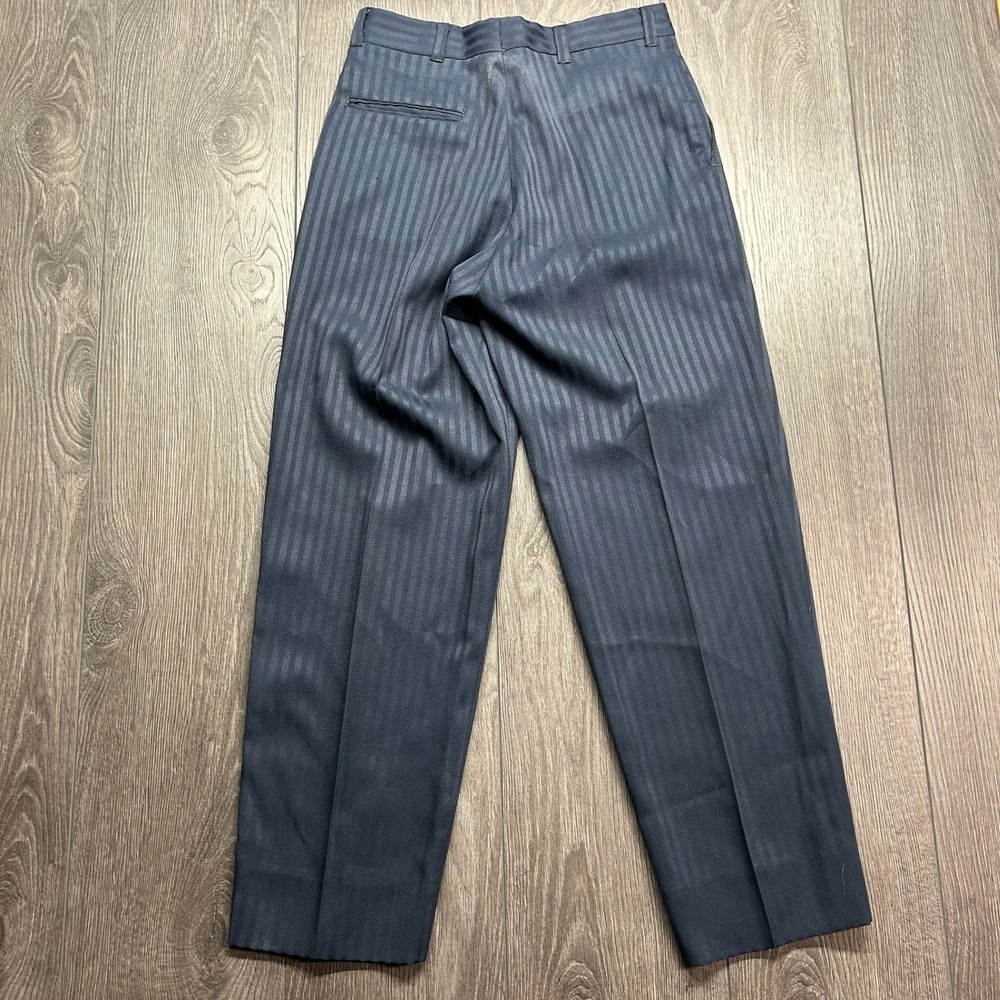 Vintage 1970s Mens Navy Blue Striped Herringbone Pleated Trousers 29x26 - Picture 4 of 8